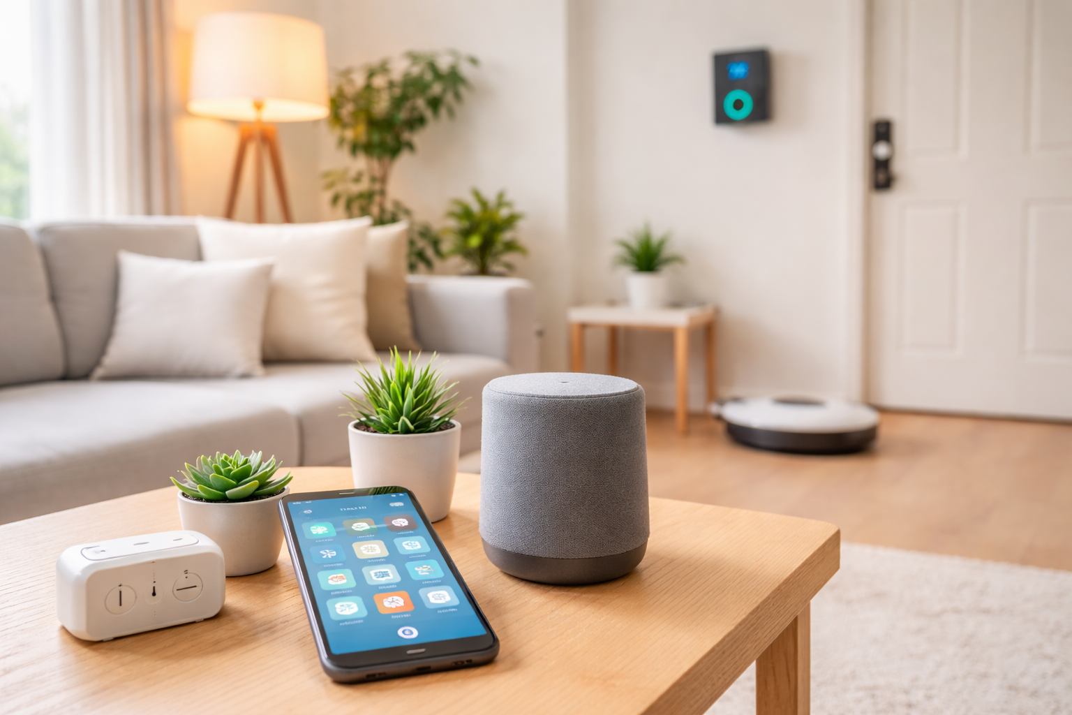 Simple smart home devices for beginners in a modern living room